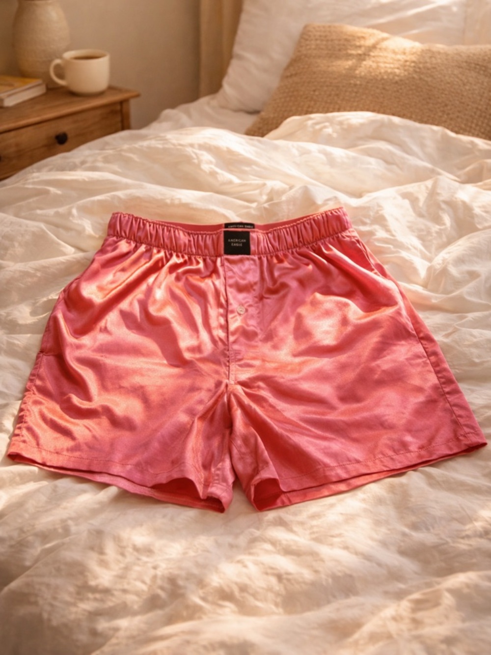 American Eagle Satin Sleep Shorts Pink Elastic Waist Lounge Pajama Shorts Size S